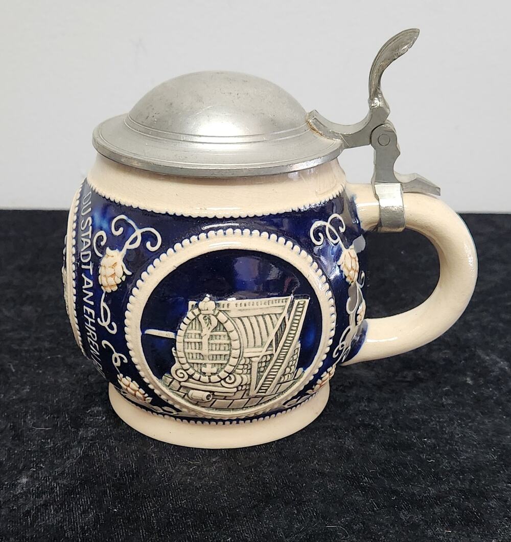 Vintage Stoneware Beer Stein w Pewter Lid Made in Germany